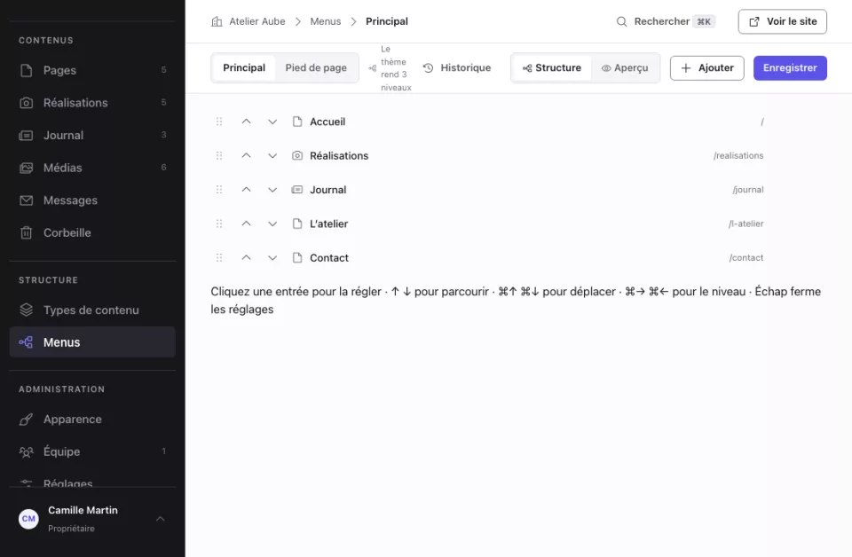Éditeur du menu principal